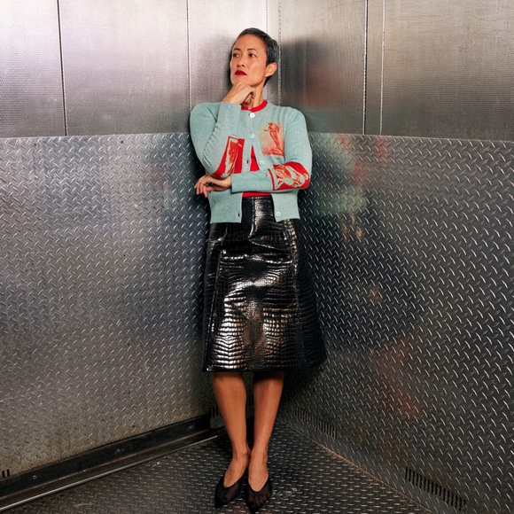 Like new TORY BURCH Angle Croc Embossed Midi Skirt $1,198 - Picture 6 of 13